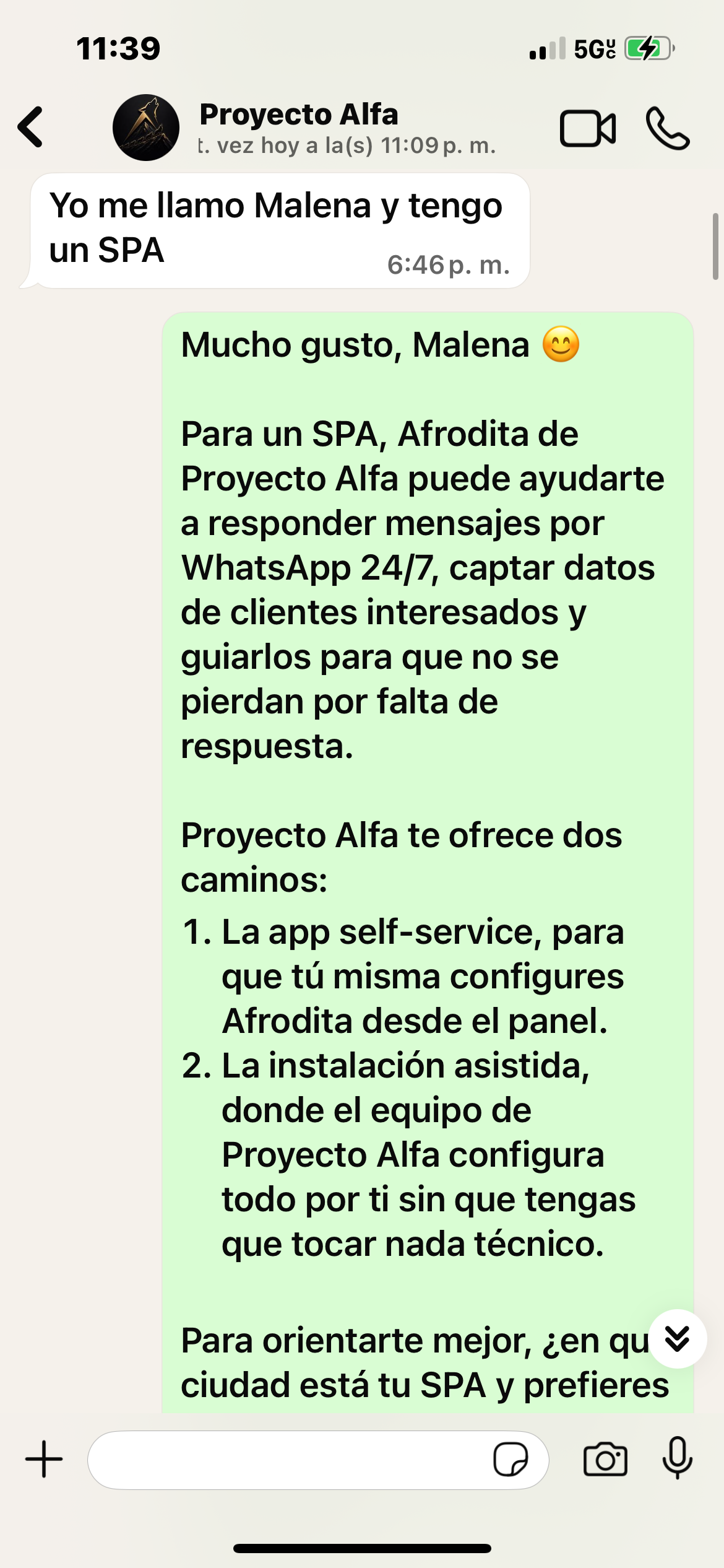 Conversación real de WhatsApp con Afrodita — captura 2